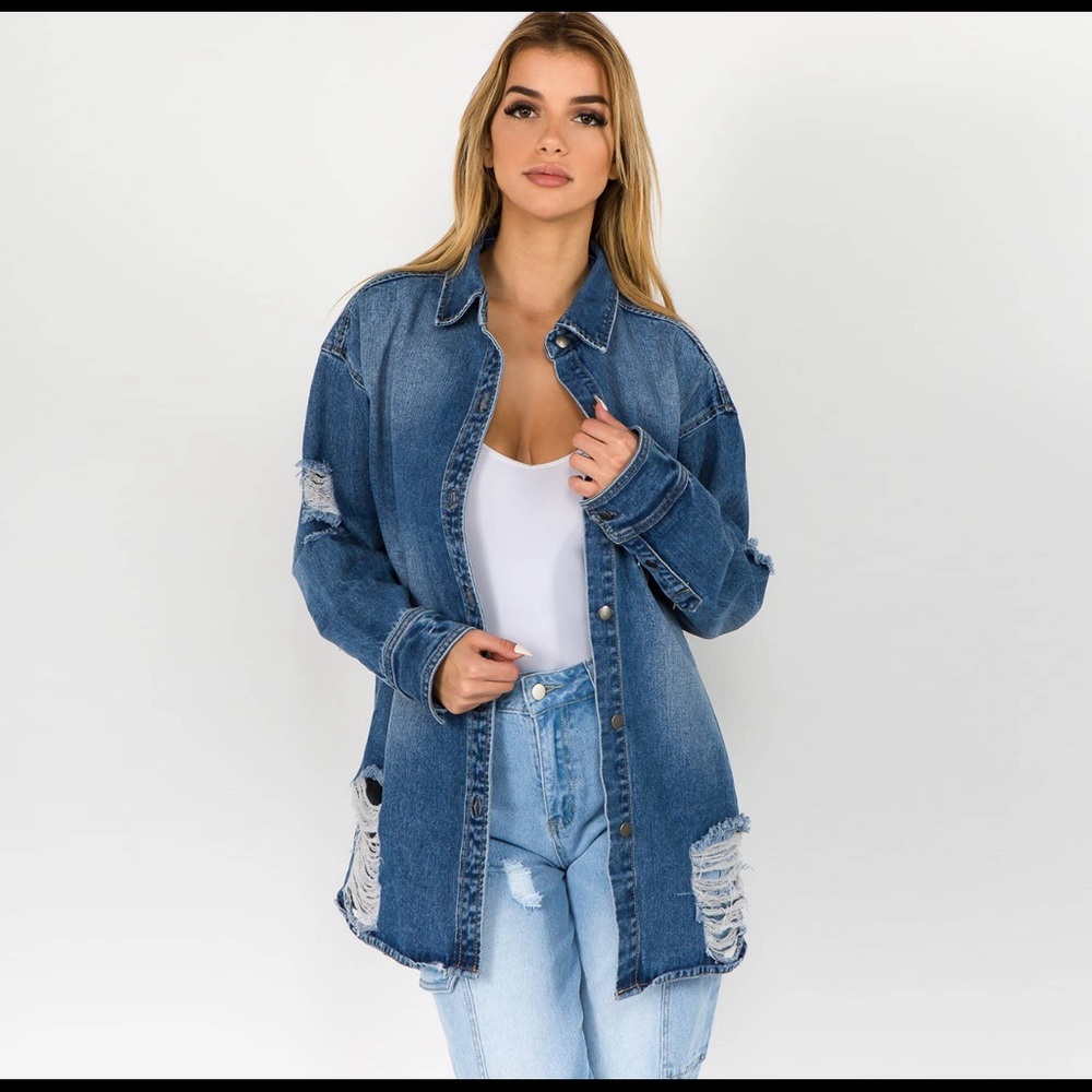 Plus Size Faded Wash Denim Button Up Shirt